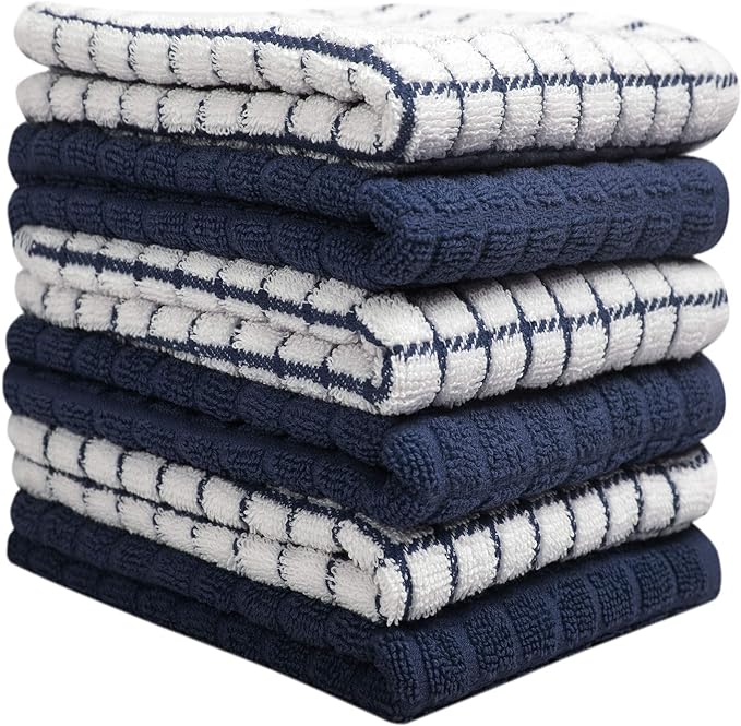 Bumble Kitchen Towels | 100% Cotton Dish Towels with Hanging Loop | 16"x 28" | 380GSM | Absorbent Kitchen Towel Set | 6 Pack, Navy