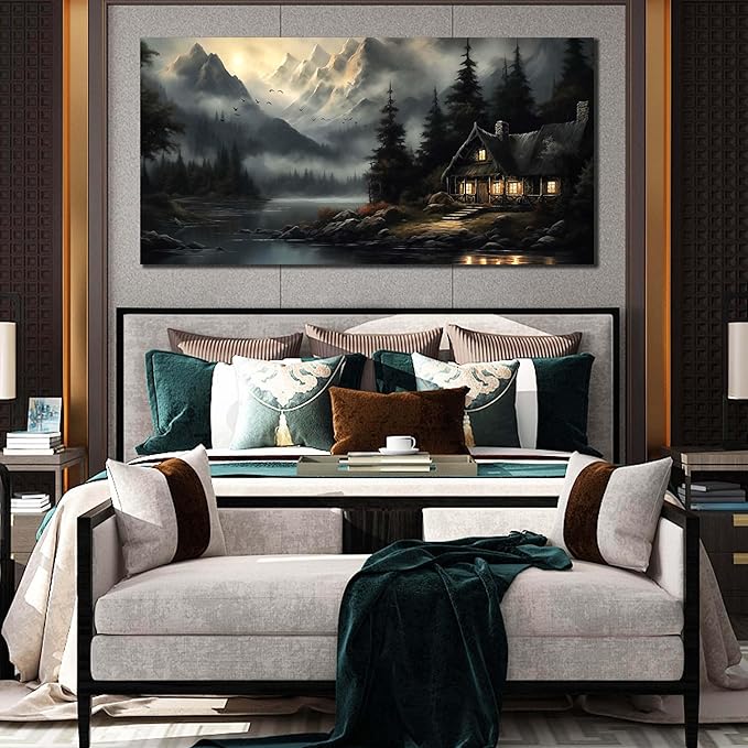 Natural Landscape Wall Art for Living Room Tree Pictures Wall Decor for Office Mountains Canvas Wall Art for Size 29" x 58"