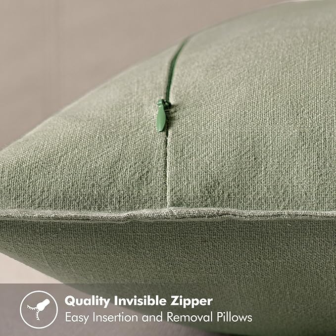 MIULEE Decorative Linen Pillow Covers 18x18 Inch Sage Green Boho Farmhouse Neutral Couch Throw Pillows for Bed Pack of 2 Accent Modern Pillowcase Summer Sofa Livingroom Home Decor