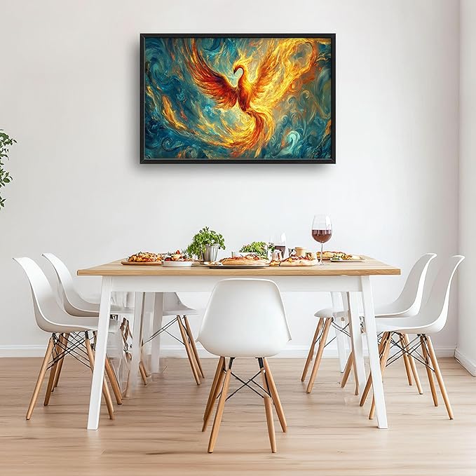 Large Phoenix Wall Art for Living Room, Fire Phoenix Oversized Wall Decor Pictures, Abstract Bird Framed Canvas Print Painting, Modern Artwork for Bedroom Office Home Decor 36"x24"
