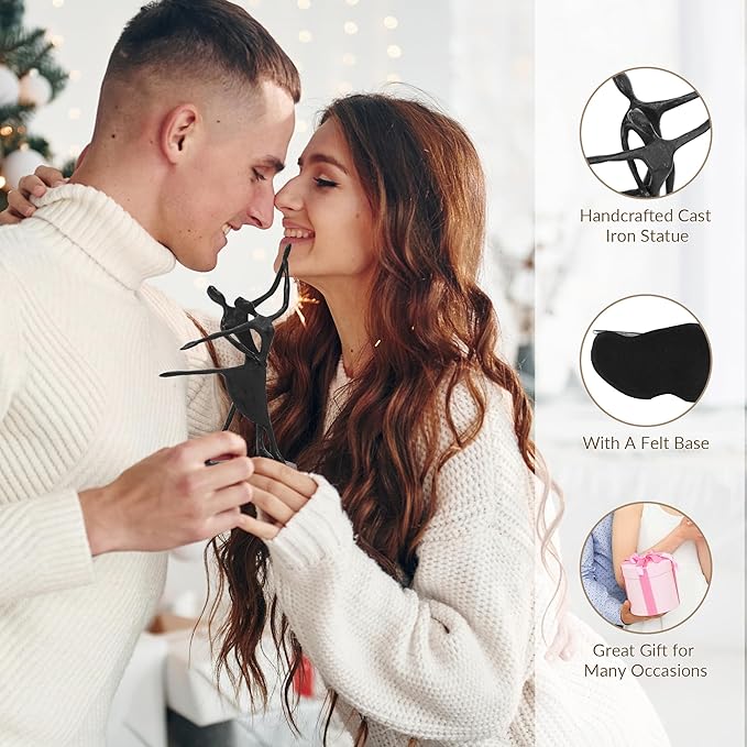 Handcrafted Iron Couple Sculpture Cast Iron Gift for Anniversaries Wedding Birthday Valentines, Desktop Decoration