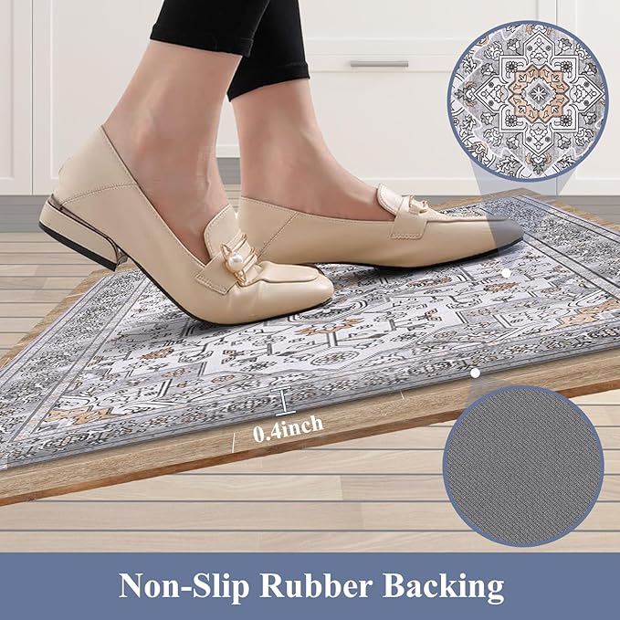 HEBE Anti Fatigue Kitchen Rug Sets 2 Piece Non Slip Kitchen Mats for Floor Cushioned Kitchen Rugs and Mats Waterproof Comfort Standing Mat Runner for Kitchen,Home Office,Sink,Laundry