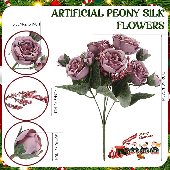 Geosar 8 Bundles Artificial Peonies Flowers Fake Silk Peony Bouquet Faux Peonies Flowers Bulk for Decoration Vase Florals Arrangements Wedding Party Table (Wine Red,Gray)