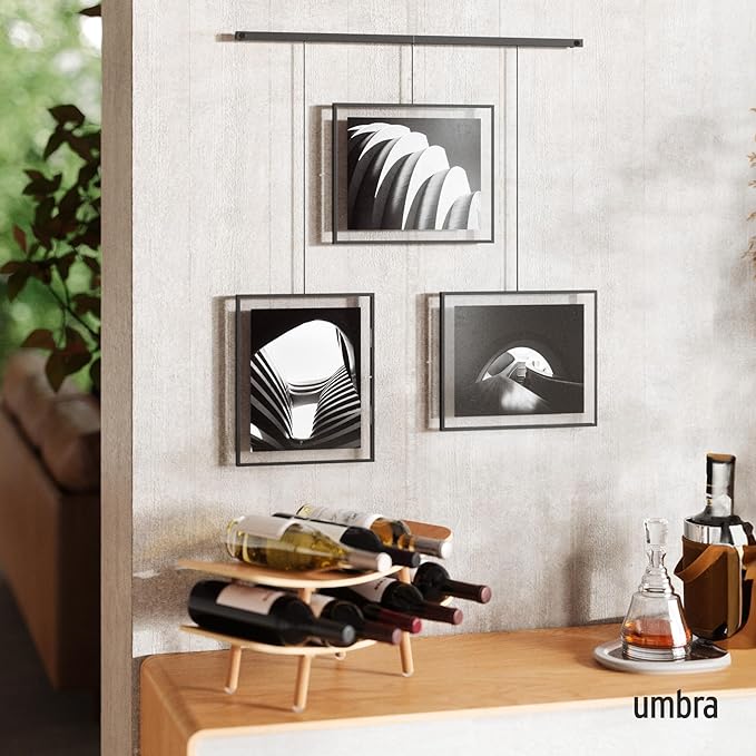 Umbra Exhibit Wall Frame with Metal Rod for Hanging-Rimless Design-Suitable for Living Room, Bathroom, Bedroom, Entryway and More, Black