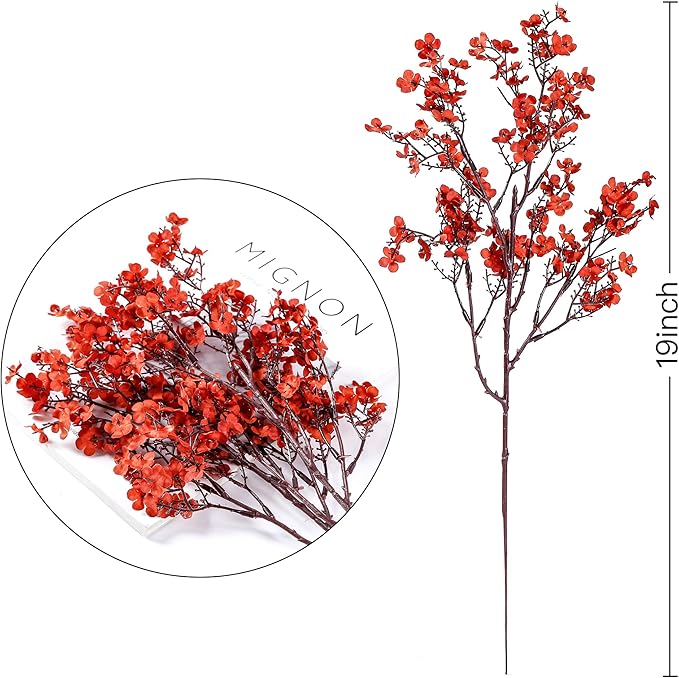 Sggvecsy 15 Pcs Babys Breath Artificial Flowers Gypsophila Bouquets Bulk Real Touch Fake Silk Flowers for Home DIY Floral Arrangement Table Centerpiece Fall Thanksgiving Autumn Decoration (Orange Red)