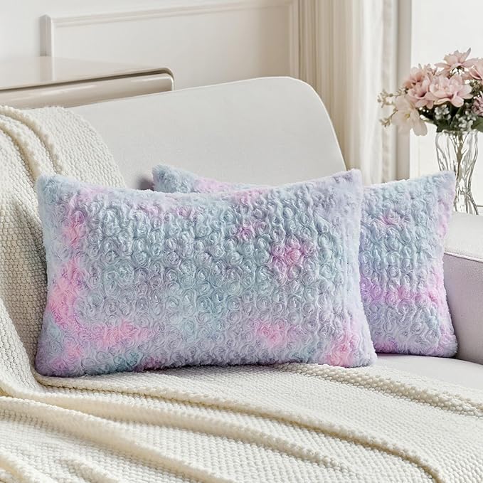 FUTEI Purple Decorative Throw Pillow Covers 12x20 Inch Set of 2,Soft Cozy Colorful Rose Swirl Texture Pillowcase,Modern Home Decor for Couch Sofa Bed Living Room