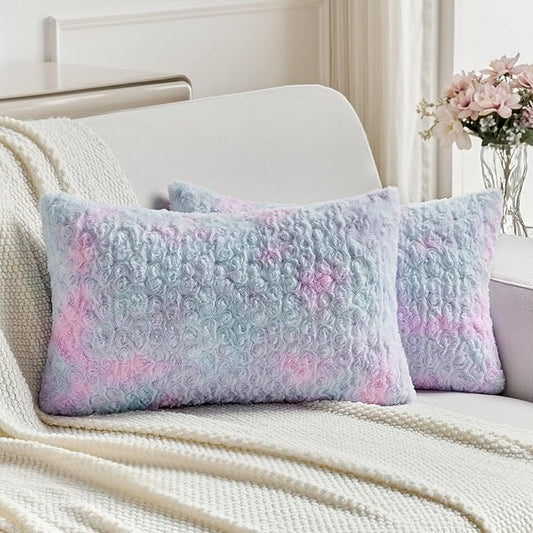FUTEI Purple Decorative Throw Pillow Covers 12x20 Inch Set of 2,Soft Cozy Colorful Rose Swirl Texture Pillowcase,Modern Home Decor for Couch Sofa Bed Living Room