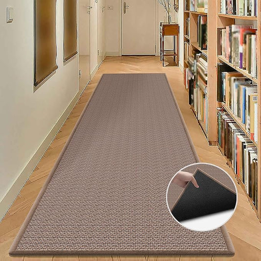 GOYLSER Jute Washable Rug Runner for Hallway, Low Pile Rubber Laundry Runner Rugs, 10 ft Woven Hall Rugs Runners Non Slip, Light Brown