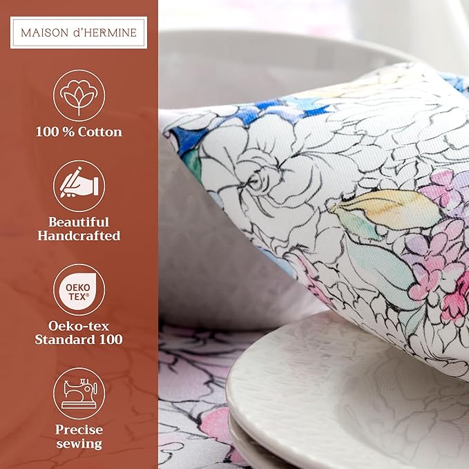 Maison d' Hermine Cloth Napkins Set of 4 100% Cotton Everyday Reusable Square Napkins Cloth Washable, Dinner, Party, Wedding, Restaurant, Spring/Summer (Floral Love, 20" x 20")