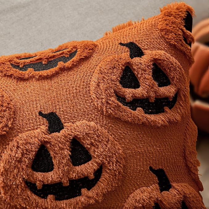 MIULEE Fall Halloween Throw Pillow Covers 20x20 Decorative Pumpkin Pattern Pillowcases Soft Plush Faux Wool Cushions for Home Patio Sofa Couch,Rust