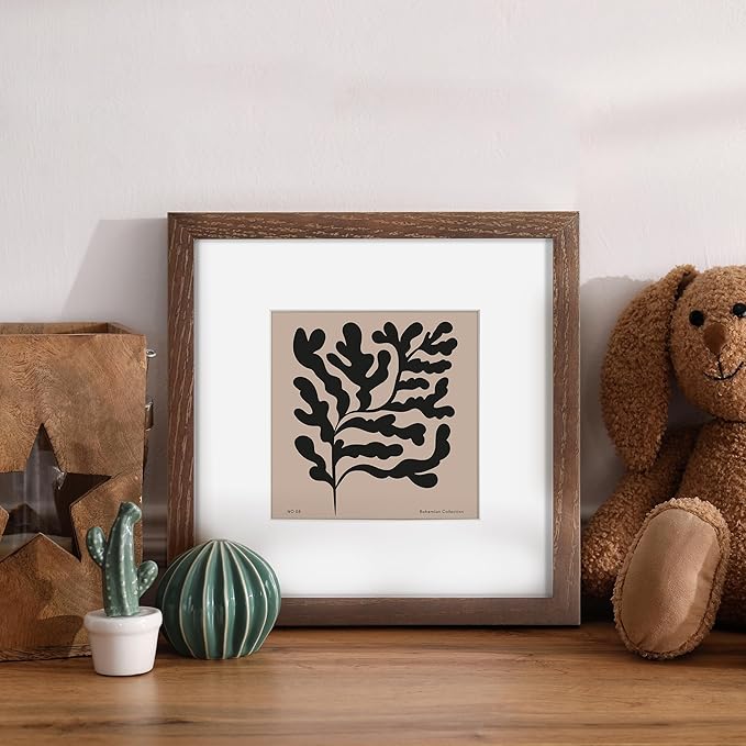 8x8 Square Picture Frame, Solid Oak Wood 8"x8" Photo Frames - Real Tempered Glass, 8x8 Frame with Stand for Tabletop Display, 8 x 8 Wood Frame for Wall (Walnut Color, 1 Pack)