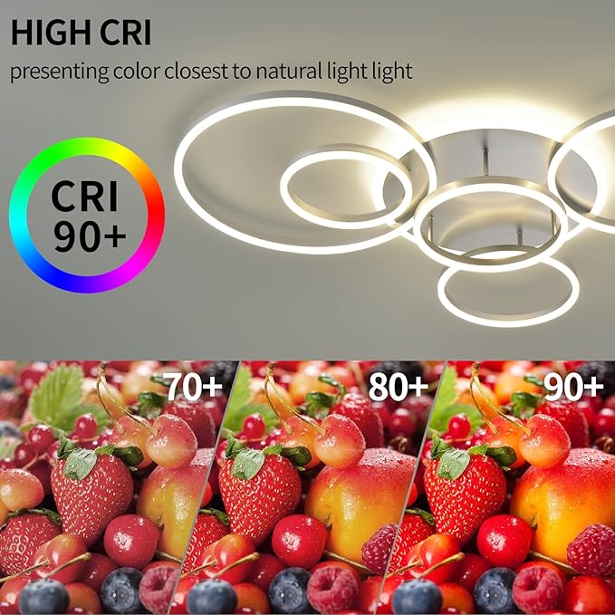 Modern LED Ceiling Light Gold Dimmable 5 Rings Flush Mount Ceiling Light Fixtures with Remote Control 106W 10000LM Ceiling Lighting for Living Room Bedroom Kitchen Dining Room 3000-6000K