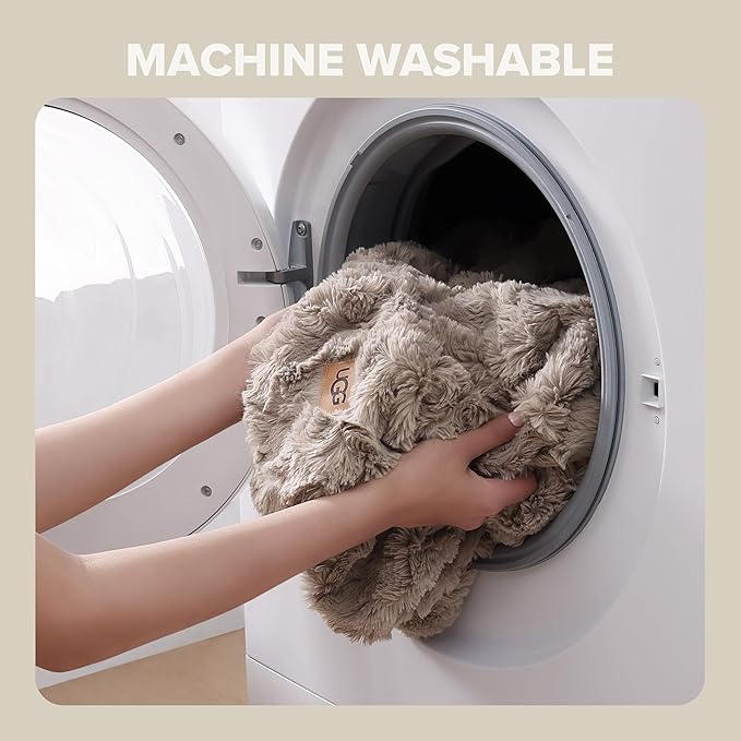 UGG Faux Fur Brown Throw Blankets for Bed, Fuzzy Blanket, Luxury Throws for Couch, Hypoallergenic Double-Sided, Cozy Cute Fall Decor, 50-inch x 70-inch, Oyster Brown (Adalee)