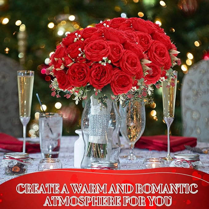 Geosar 16 Bundles Artificial Peonies Flowers Fake Silk Peony Bouquet Faux Peonies Flowers Bulk for Decoration Vase Florals Arrangements Wedding Party Table (Bright Red)