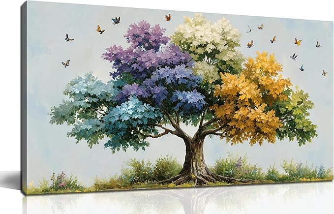 Kepgonegu Large Tree of Life Wall Art for Living Room Landscape Canvas Prints Colorful Butterfly Art for Bedroom Home Office Size 20x40