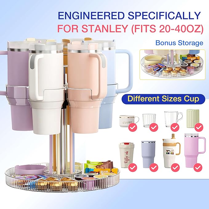 Tumbler Organizer for Stanley Cup and Water Bottle Holder for Cabinet and Kitchen Storage (Clear)