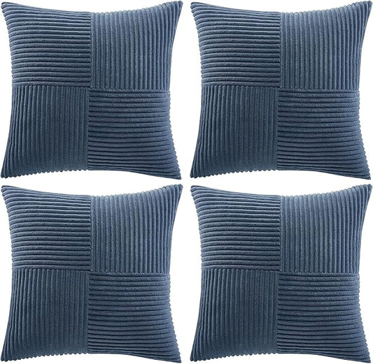Fancy Homi 4 Packs Dusty Blue Decorative Throw Pillow Covers 20x20 Inch for Living Room Couch Bed Sofa, Rustic Farmhouse Boho Home Decor, Soft Cross Corduroy Patchwork Accent Cushion Case 50x50 cm