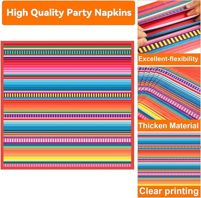 Mexican Fiesta Party Oval Paper Plates 11inch Plates and Napkins, Mexico Stripes Dish Tray for Dance Pinata Taco Party Colorful Ponchos Supplies Picnic Tableware Decor, 25 Guest