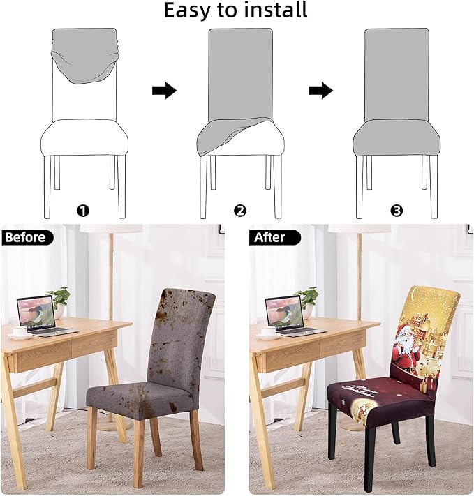 Christmas Chair Covers, Stretch Dining Covers, Dining Room Chair Covers Set of 4, Removable Washable Dining Chair Slipcovers for Home Hotel Banquet Holiday Decoration