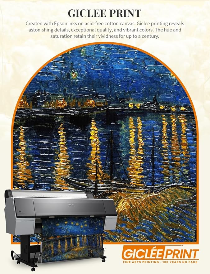 DECORARTS - Starry Night Over The Rhone - Vincent Van Gogh Giclee Prints w/Antique Brown Frame for Wall Decor. Picture Size: 20x16, Total Size w/Frame: 23x19