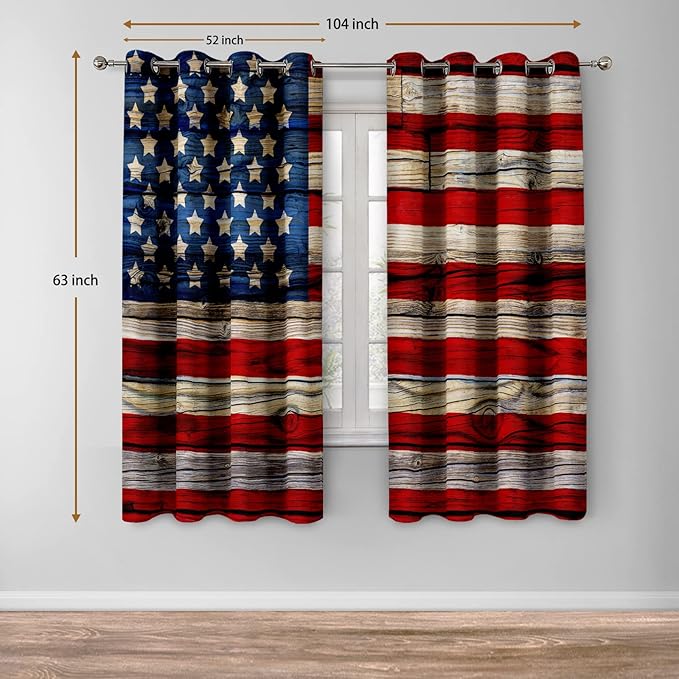 Jekeno American Flag Blackout Curtains United States Flag Independence Day Patriotic Decor for Home Bedroom Living Room Grommet Window Drapes 2 Panel Set, 52"x63"