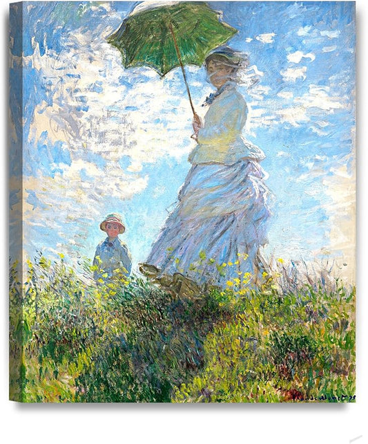 DECORARTS - The Walk, Woman with a Parasol (1875), Claude Monet Art Reproduction. Giclee Canvas Prints Wall Art for Home Decor 24x20
