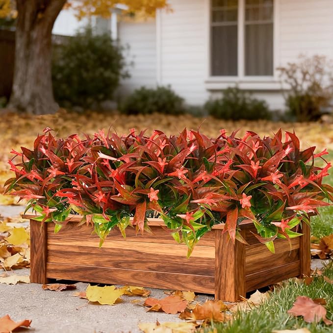 Uieke 6Pcs Outdoor Artificial Plants UV Resistant Fake Flowers Plastic Plants Morning Glory Greenery Shrubs for Outside Home Garden Patio Window Box Summer Fall Décor Red