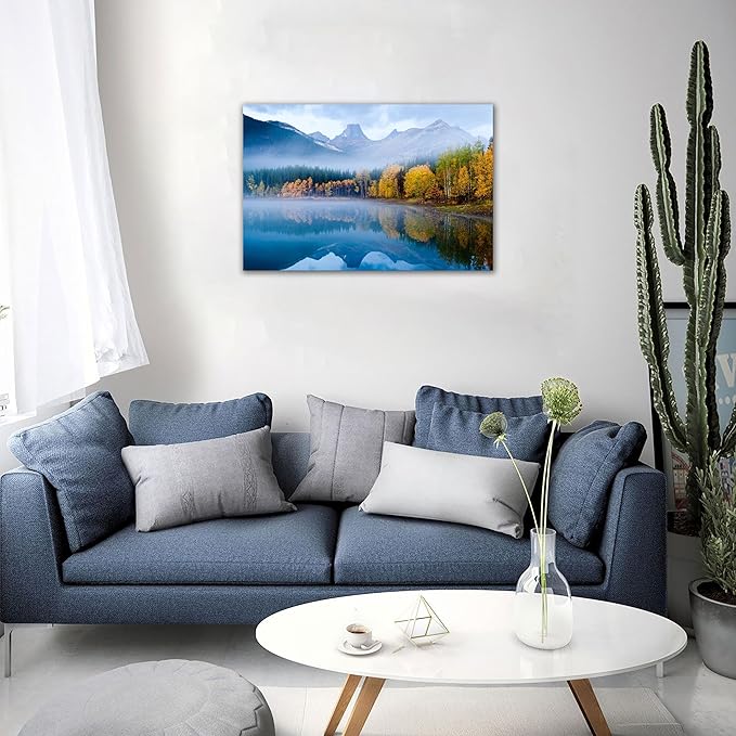 SKASNFAI Lake Canvas Wall Art National Park Forest Mountains Painting Artwork Nature Prints Poster Framed for Living Room Bedroom (16x24 inch)