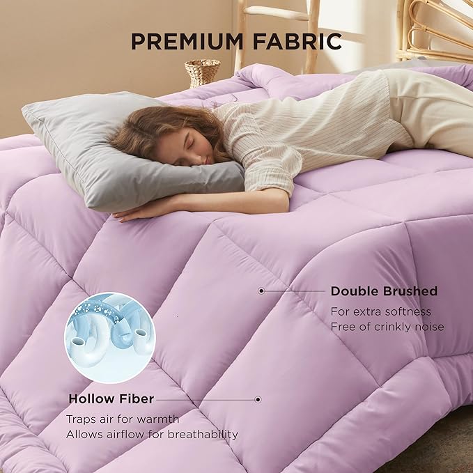 Bedsure Comforter Duvet Insert - Quilted Comforters Twin XL Size, All Season Duvet, GentleSoft Down Alternative Bedding, with 8 Tabs, Gifts for Women/Men, Light Purple, Twin XL 92 x 68 Inches
