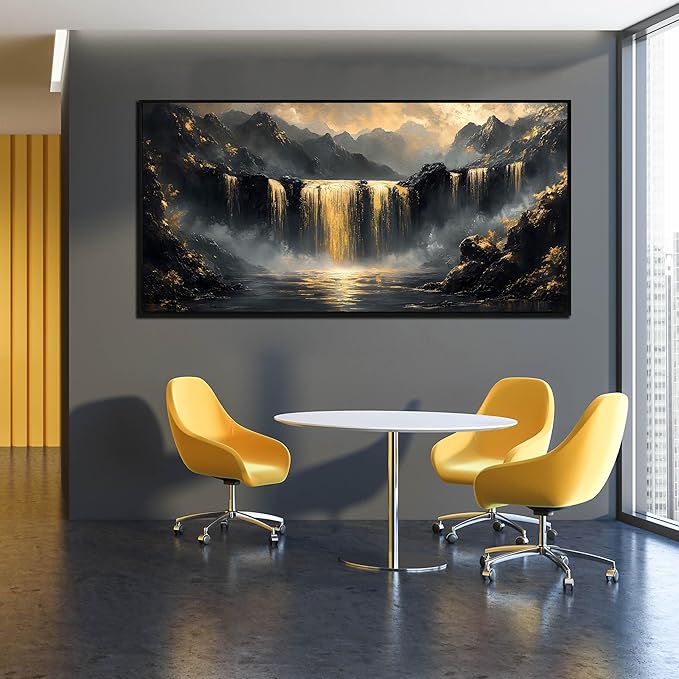 Waterfall Artwork for Wall Living Room - Mountain Pictures Wall Decor for Office - Large Black Framed Wall Art for Bedroom Size 29" x 59"