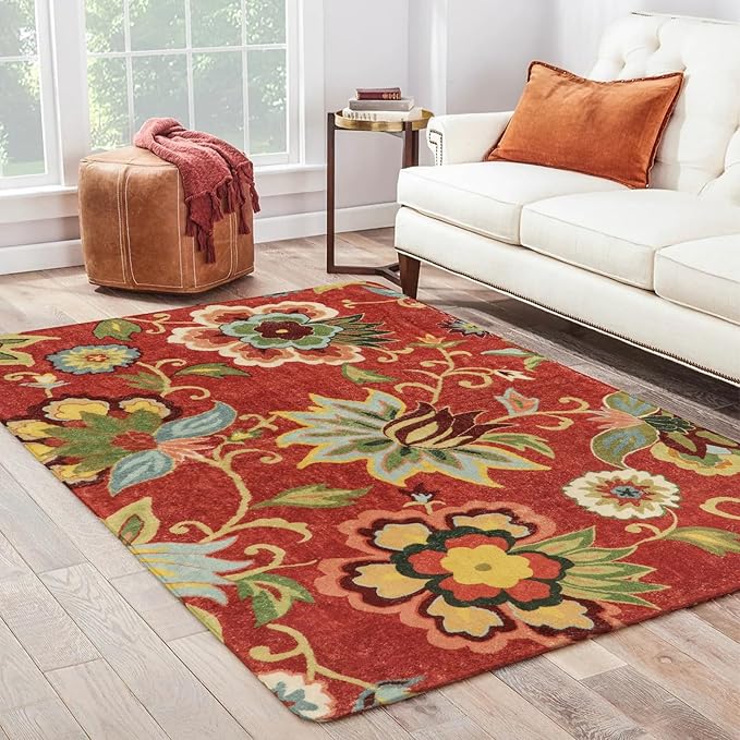 Lahome Red Floral 4x6 Washable Area Rugs - Christmas Rug Throw Soft Rug for Bedroom Non-Slip Rugs for Living Room, Paisley Print Fall Carpet Rug for Dinning Room Entryway Kitchen Office (4'x6', Red)