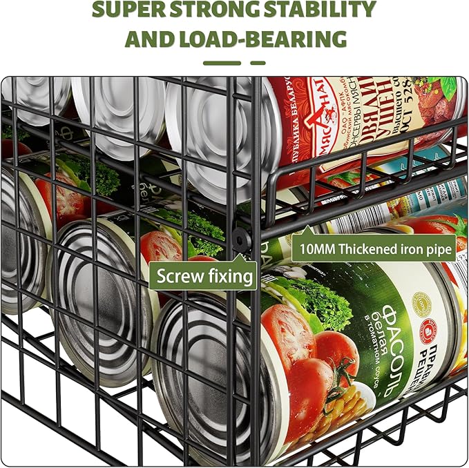 JKsmart 2 Pack 2 Tier Stackable Can Organizer for Pantry, Can Rack Holder for Kitchen Pantry Cabinet, 16inch Depth Can Dispenser for Various Ounces of Canned Food Soda Drinks, Black