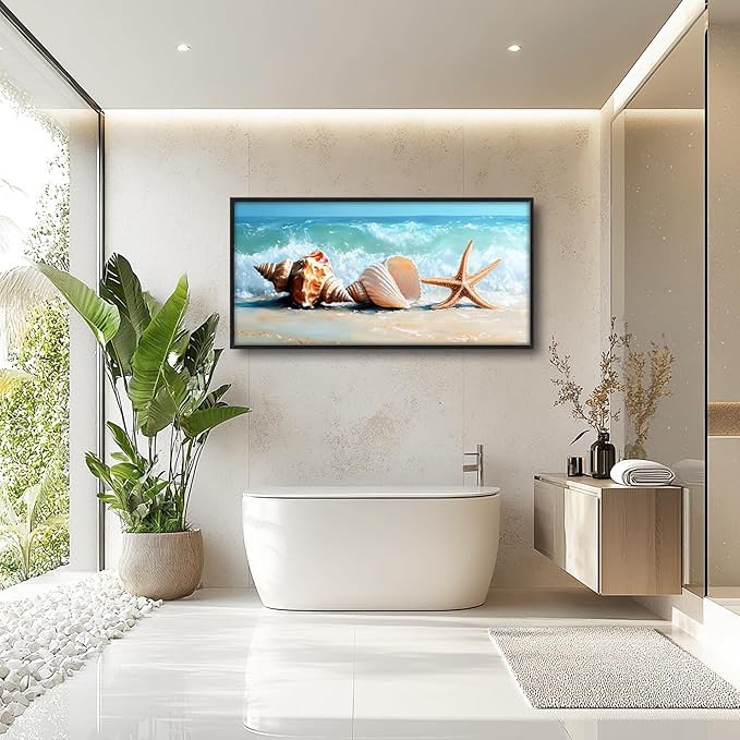 Lovira Beach Large Wall Art Starfish Shell Ocean Coastal Beachy Canvas Wall Decor Pictures Prints Painting Framed Modern Artwork for Living Room Bedroom Bathroom Office 30"x60"