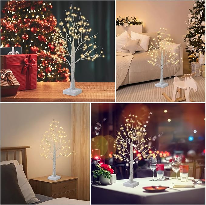144 LED Birch Tree with LED Lights, DIY Artificial Tree Lamp with Timer, Lighted up Tree Lamp USB/Battery Powered, Fairy Light Spirit for Table Home Wedding Bedroom Christmas (Warm White)