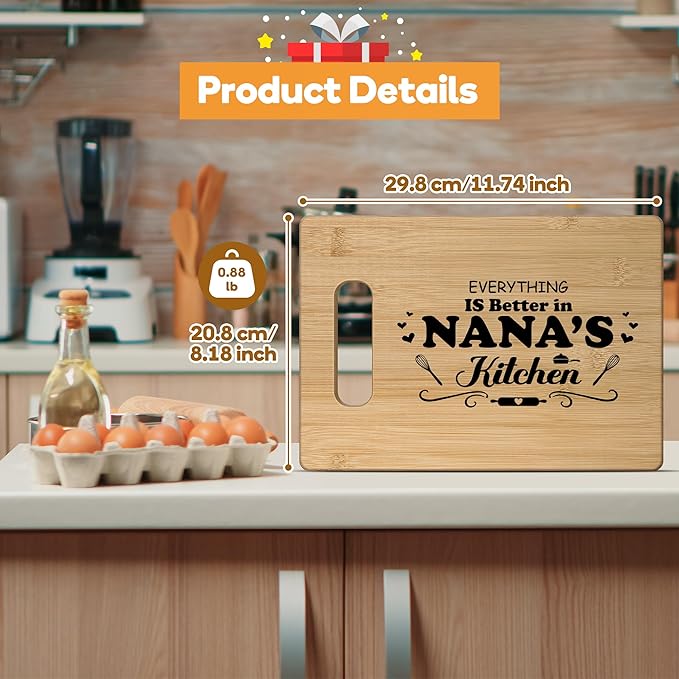 Nana Christmas Birthday Gifts for Grandma,Best Nana Ever Gifts from Grandkids,Personalized Engraved Bamboo Cutting Board Grandma Gigi Mimi White Elephant Gift from Granddaughter Grandson Grandchildren