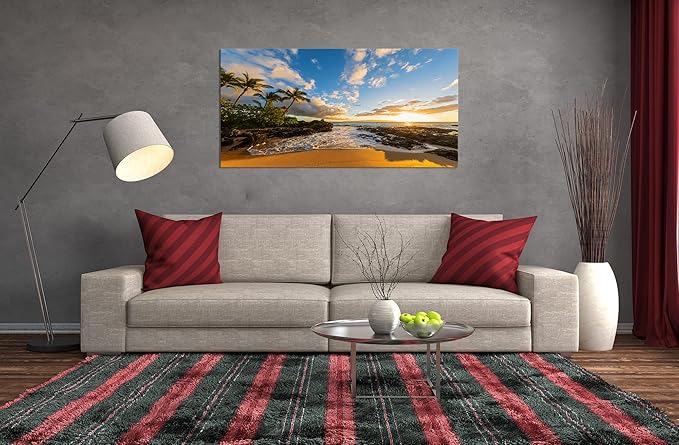 DZL Art S75462 Large Beach wall art Secret Beach at sunset, Maui, Hawaii Canvas Wall Art For Living Room Decoration Nature Picture Canvas Prints Painting for for Office Wall Decor Home Decorations