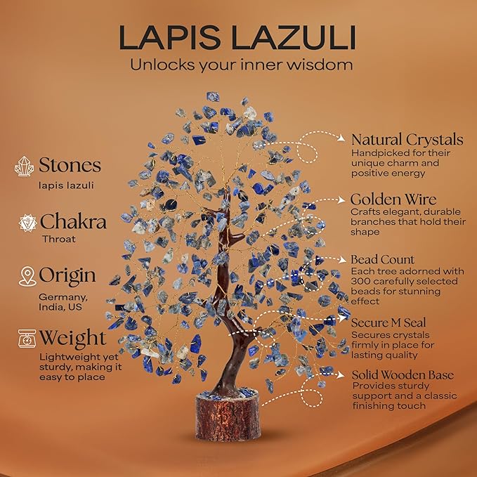 Lapis Lazuli Stone Money Tree | Tree of Life | Energy Healing Stones | Feng Shui Bonsai | Reiki Crystal Healing | Good Luck | Chakra Tree | Spiritual | Crystal Gifts | Office Home Decor