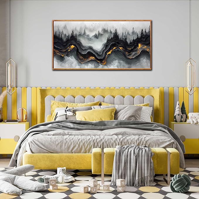 Ouzzlie Black and White Wall Art Forest Wall Decor Abstract Artwork Mountain Canvas Pictures for Living Room Bedroom 24" x 48"