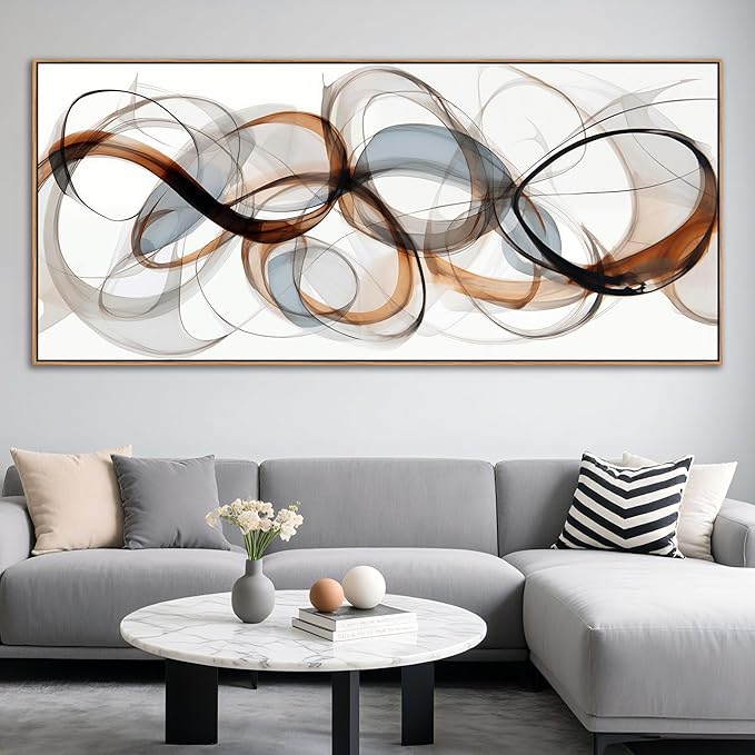 Large Abstract Framed Canvas Wall Art for Living Room, Bedroom, Office - Textured Brown Modern Artwork for Walls - Minimalist Home and dining room Decor Wood decorations