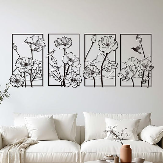 deeinglif Black Metal Wall Art, Abstract Minimalist Wall Decor, Flower Wall Decor, Floral Line Sculpture, Modern Home Decor for Living Room, Bedroom, Bathroom, Kitchen, Cafe, Office Decoration