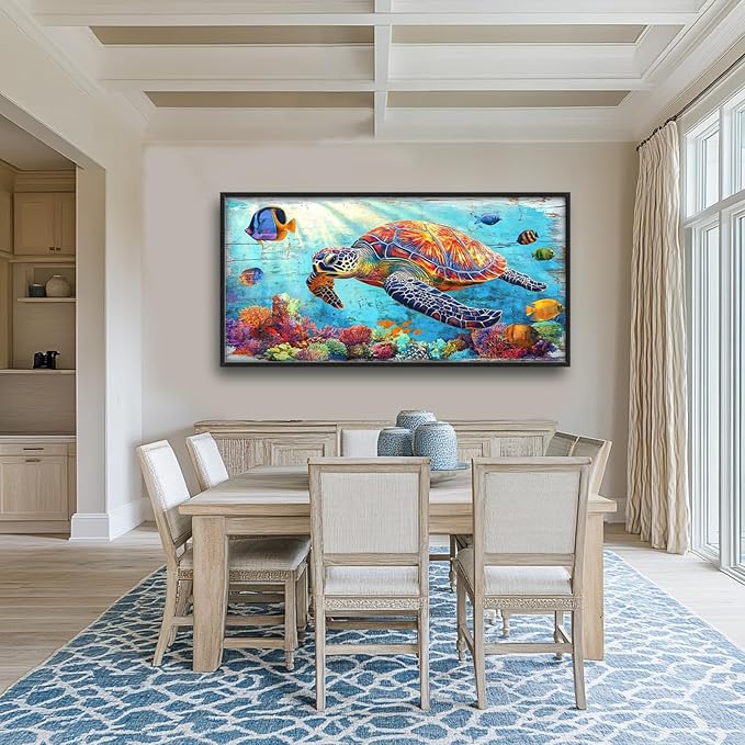 Lovira Sea Turtle Large Wall Art Ocean Coastal Theme Canvas Wall Decor Pictures Prints Painting Framed Home Artwork for Living Room Bathroom Bedroom Kitchen 30"x60"