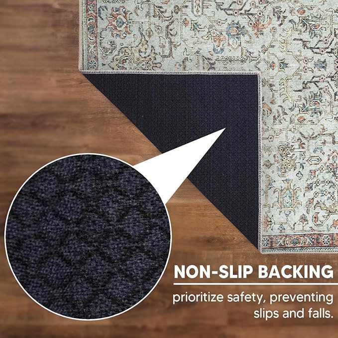 Keen Home Design 8x10 Rug - Machine Washable Area Rug with Non-Slip Backing, Ideal for Living Room, Dining Room, Bedroom - Vintage, Easy Clean, Durable, Low Pile Rug - (8' x 10')
