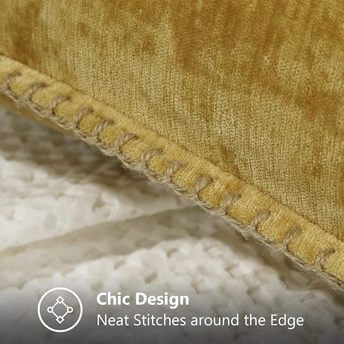 decorUhome Chenille Soft Throw Pillow Covers 22x22 Set of 2, Farmhouse Velvet Neutral Decorative Euro Pillow Covers with Stitched Edge for Couch Sofa Bed Home Decor, Mineral Yellow