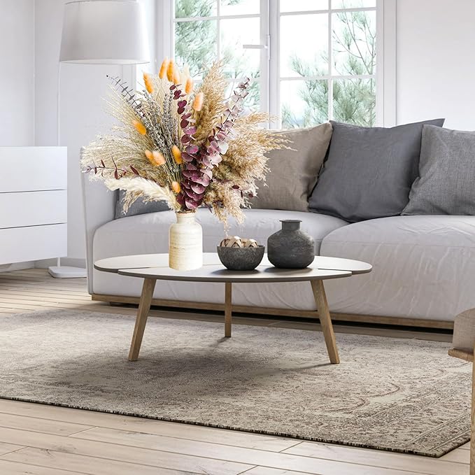 Fall Dried Flower Bouquet with Pampas Grass, Orange Bunny Tails, Lavender & Red Eucalyptus –Boho Fall Decor for Home, Vase, Porch & thanksgiving –Autumn Floral Arrangements for Fall Decorations Indoor