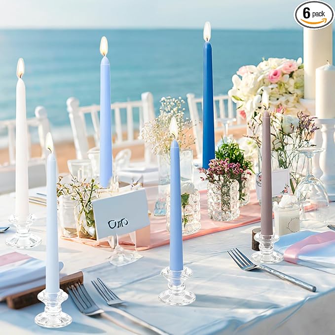 6Pcs Blue Taper Candles,10 Inch Gradient Color Blue Candle Sticks,Unscented Dripless Taper Candlesticks for Romantic Ocean Themed Wedding Party Kitchen Home Dinning Decor