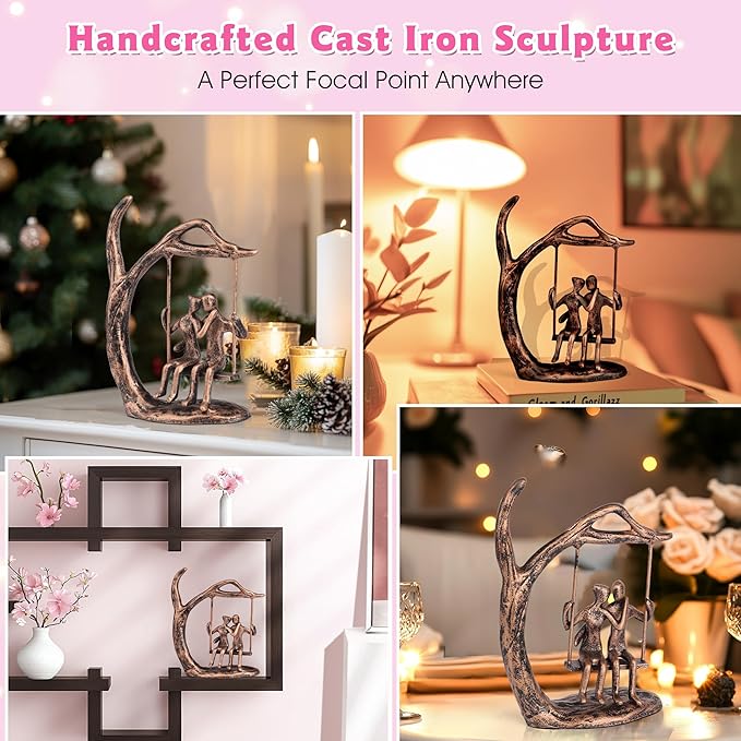 Anniversary Wedding Gifts for Couple/Her - Romantic Couple Statue in Love, Antique Bronze Metal Figurine Sweet Loving Together Iron Sculpture Decor, for Wife Husband Birthday Gifts