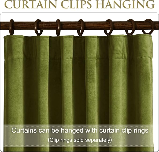 StangH Velvet Curtains 10 ft Long - Extra Long Back Tab Olive Green Curtains for Living Room, Thermal Insulated Privacy Room Dividers, W52 x L120, 2 Panels
