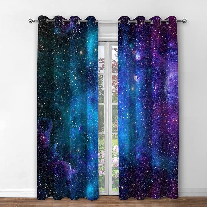 Jekeno Galaxy Blackout Curtains Outer Space Nebula Universe Starry Sky Stars Decor for Kids Boys Girls Bedroom Living Room Grommet Window Drapes 2 Panel Set, 42"x84"