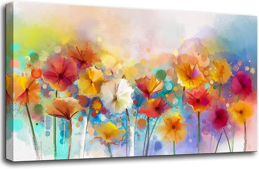 OKEXCKK Abstract Flowers Canvas Wall Art for Living Room - Colorful Floral Painting Picture Print for Bedroom, Large Artwork Wall Decor - 20"x40"