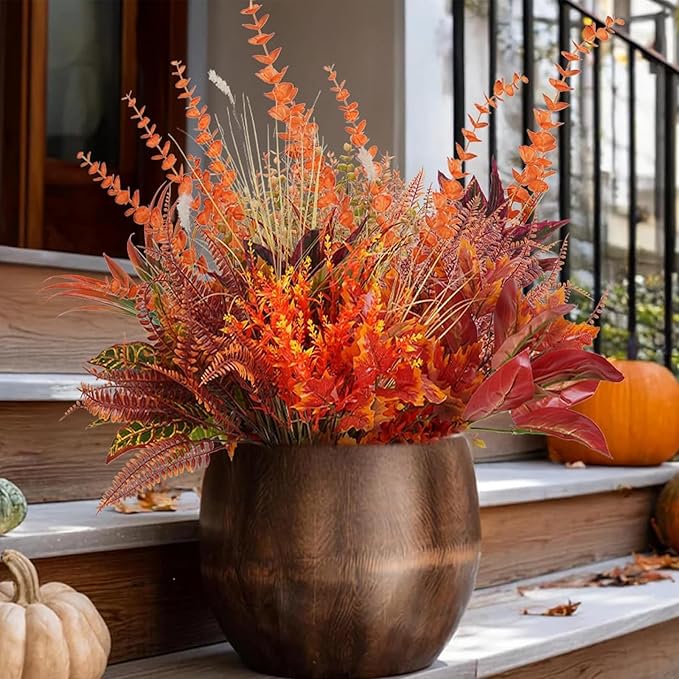 GTIDEA 27 Bundles Artificial Fall Flowers for Outdoors Decoration UV Resistant Fake Outdoor Fall Plants Autumn Plastic Flowers for Planters Window Box Garden Porch Indoor Home Thanksgiving Decor